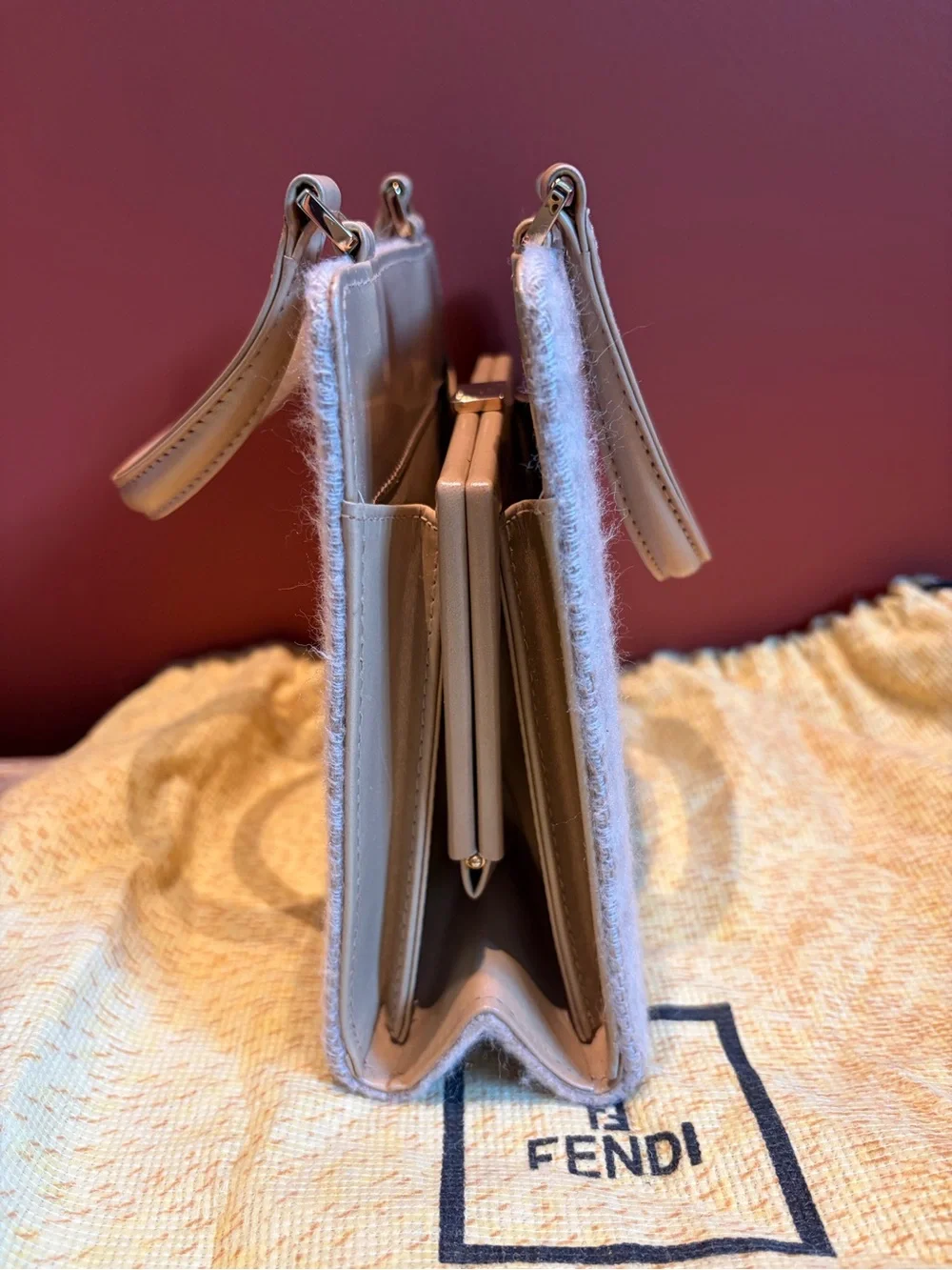 Fendi Beige Wool Square Top-Handle Bag